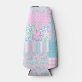  Roze Rozen Faux Patchwork Flessenkoeler Flesjeskoeler (Voorkant)