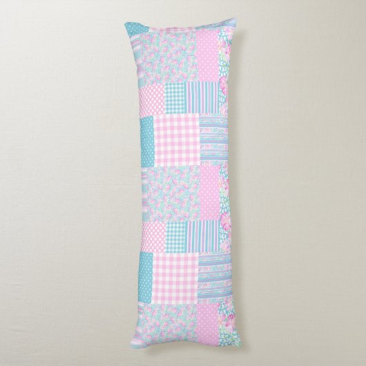 Roze rozen faux patchwork groot carrosserie lichaamskussen (Achterkant (Verticaal))