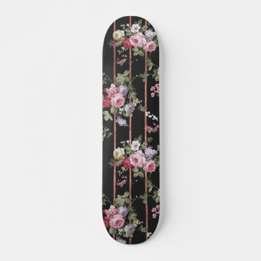 roze rozen faux roos goudstrepen patroon persoonlijk skateboard (Voorkant)
