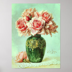Roze rozen fijn kunstschilderwerk poster