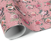 Roze Rozen Filigraan Bloemig Inpakpapier (Rol Hoek)