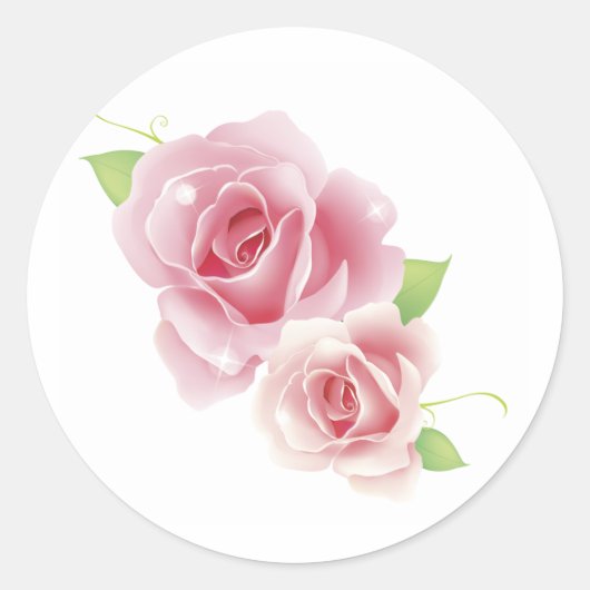 Roze Rozen Fine Schattige Girly Retro Floral Ronde Sticker (Voorkant)