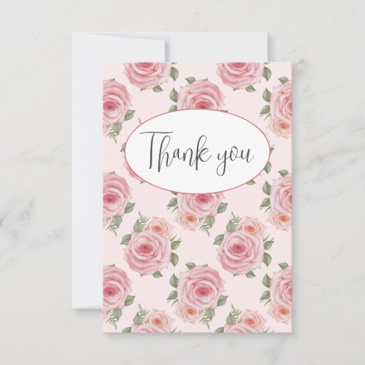 Roze rozen flat bedankt kaart (Voorkant)