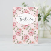 Roze rozen flat bedankt kaart (Staand voorkant)