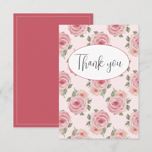 Roze rozen flat bedankt kaart (Voorkant / Achterkant)