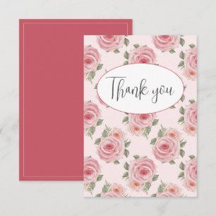 Roze rozen flat bedankt kaart