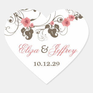 Roze Rozen Fleur Bloemen Elegante Vintage bruiloft Hart Sticker