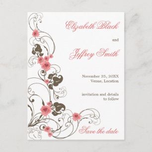 Roze Rozen Fleur Elegant Save The Date Postcard Aankondigingskaart