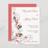 Roze Rozen Fleur Elegante Save The Date Postcard Aankondigingskaart (Voorkant / Achterkant)