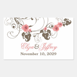 Roze Rozen Fleur Romantische Bloemen Elegante brui Rechthoekige Sticker