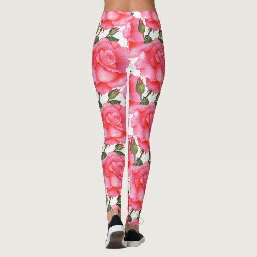 Roze rozen Floral Art Leggings (Achterkant)
