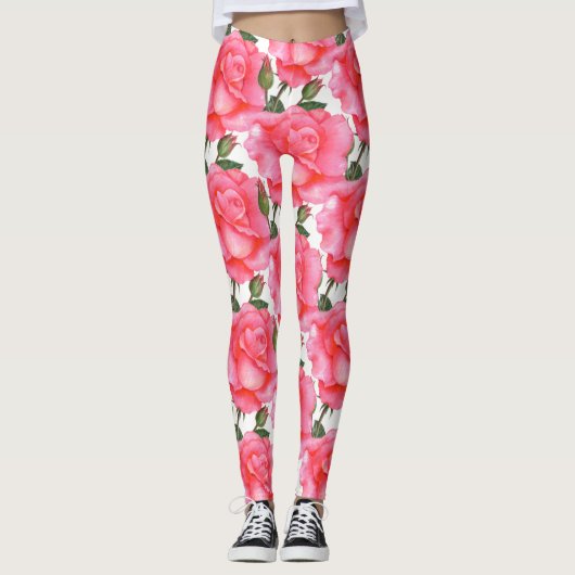 Roze rozen Floral Art Leggings (Voorkant)