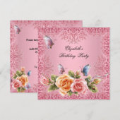 roze rozen Floral Birthday Party Kaart (Voorkant / Achterkant)