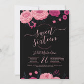  roze rozen Floral Black Sweet 16 Kaart (Voorkant)