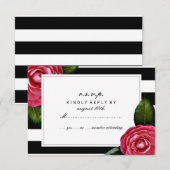 Roze rozen Floral Black + White Stripe RSVP (Voorkant / Achterkant)