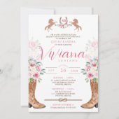 Roze rozen Floral Boots Westerne Charra Quinceaner Kaart (Voorkant)