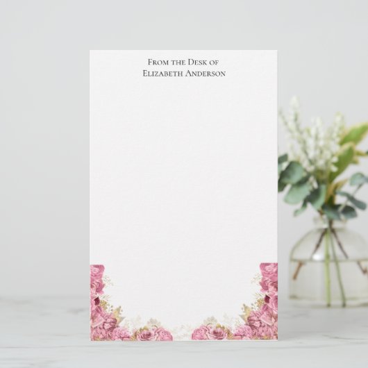 Roze rozen Floral Elegant gepersonaliseerde schrij Briefpapier (Staand voorkant)