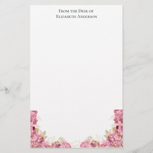 Roze rozen Floral Elegant gepersonaliseerde schrij Briefpapier (Voorkant)