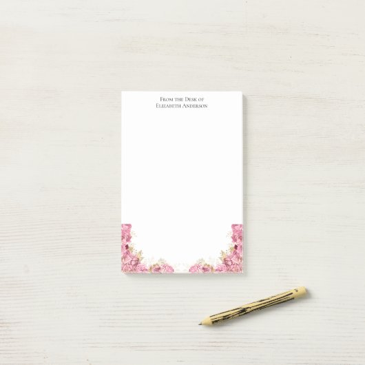 Roze rozen Floral Elegant gepersonaliseerde schrij Post-it® Notes (Op bureau)