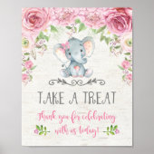 Roze rozen Floral Elephant Favors Sign Treat Sign. Poster (Voorkant)