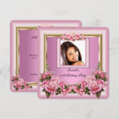  roze rozen Floral Foto Birthday Party Kaart (Voorkant / Achterkant)
