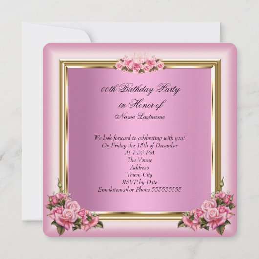 roze rozen Floral Foto Birthday Party Kaart (Achterkant)