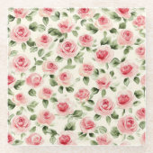 roze rozen Floral Glazen Onderzetter (Voorkant)