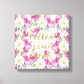 Roze Rozen Floral Gold Volg je hart Canvas Afdruk (Voorkant)