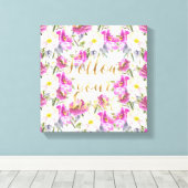 Roze Rozen Floral Gold Volg je hart Canvas Afdruk (Insitu (Houten vloer))