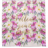 Roze Rozen Floral Gold Volg je hart Douchegordijn (Voorkant)