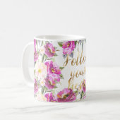 Roze Rozen Floral Gold Volg je hart Koffiemok (Voorkant links)