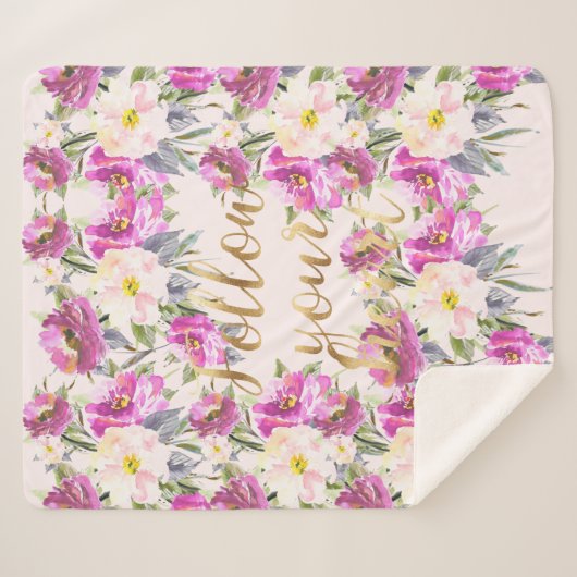 Roze Rozen Floral Gold Volg je hart Sherpa Deken (Voorkant (horizontaal))