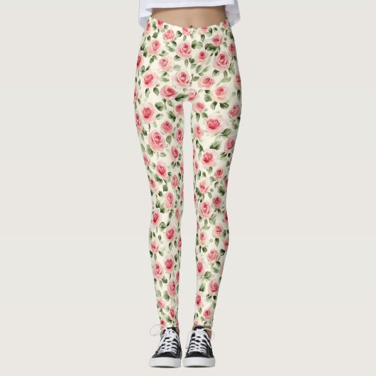  roze rozen Floral Leggings (Voorkant)