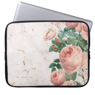  roze rozen Floral Marble Custom Laptop Sleeve