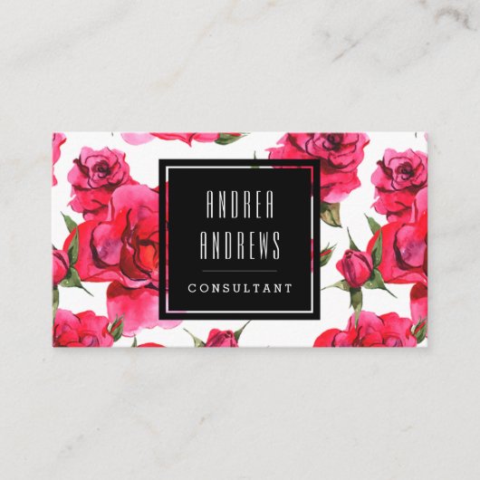 Roze rozen Floral Modern Consultant Visitekaartje (Voorkant)