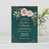 Roze rozen Floral over groene Christelijke bruilof Kaart (Staand voorkant)