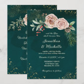 Roze rozen Floral over groene Christelijke bruilof Kaart (Voorkant / Achterkant)