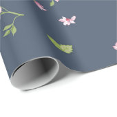  roze rozen Floral Pattern Blue Cadeaupapier (Rol Hoek)