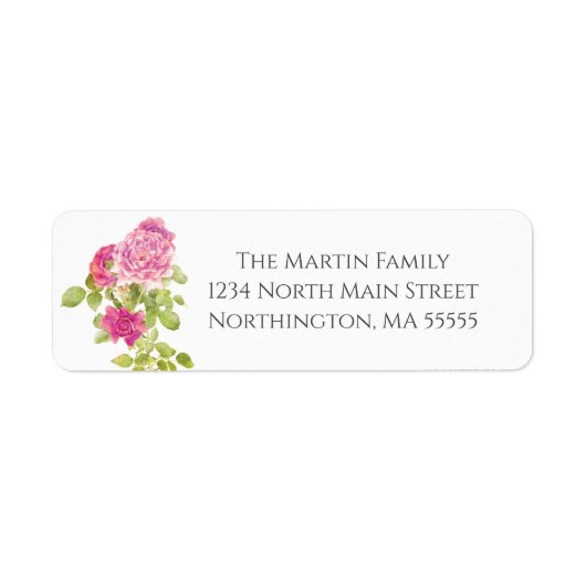 Roze Rozen Floral Return Address Etiket (Voorkant)