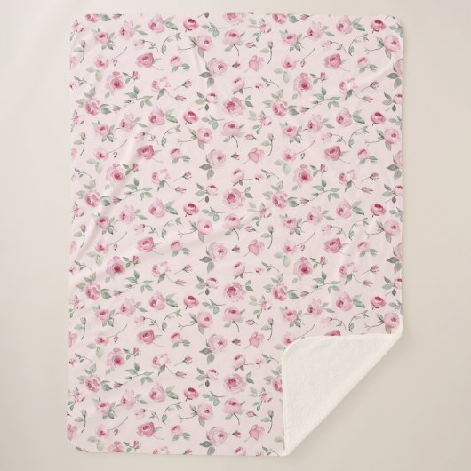  roze rozen Floral Sherpa Deken (Voorkant)