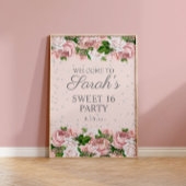 Roze rozen Floral Silver Glitter Sweet 16 Welkom Poster