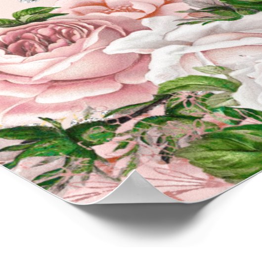 Roze rozen Floral Silver Glitter Sweet 16 Welkom Poster (Hoek)