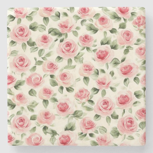 roze rozen Floral Stenen Onderzetter (Voorkant)