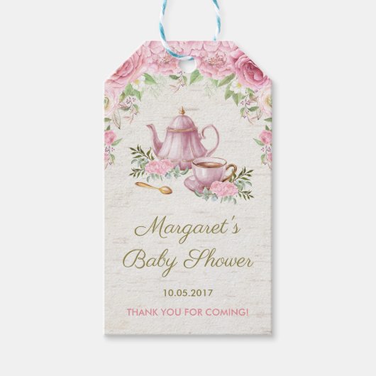 Roze  Rozen Floral Tea Party Favor Cadeau Label Cadeaulabel (Voorkant)