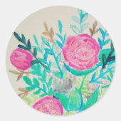 Roze rozen Floral Waterverf Patroon Ronde Sticker (Voorkant)