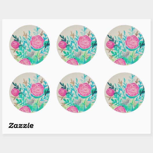 Roze rozen Floral Waterverf Patroon Ronde Sticker (Vel)