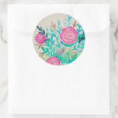 Roze rozen Floral Waterverf Patroon Ronde Sticker (Tas)