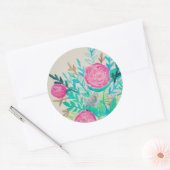 Roze rozen Floral Waterverf Patroon Ronde Sticker (Envelop)