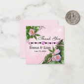 Roze rozen Floral Weddenschap Hartelijk dank Notitiekaartje (Voorkant / Achterkant in situ)
