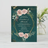  roze rozen Floral Winter Christelijk huwelijk Kaart (Staand voorkant)